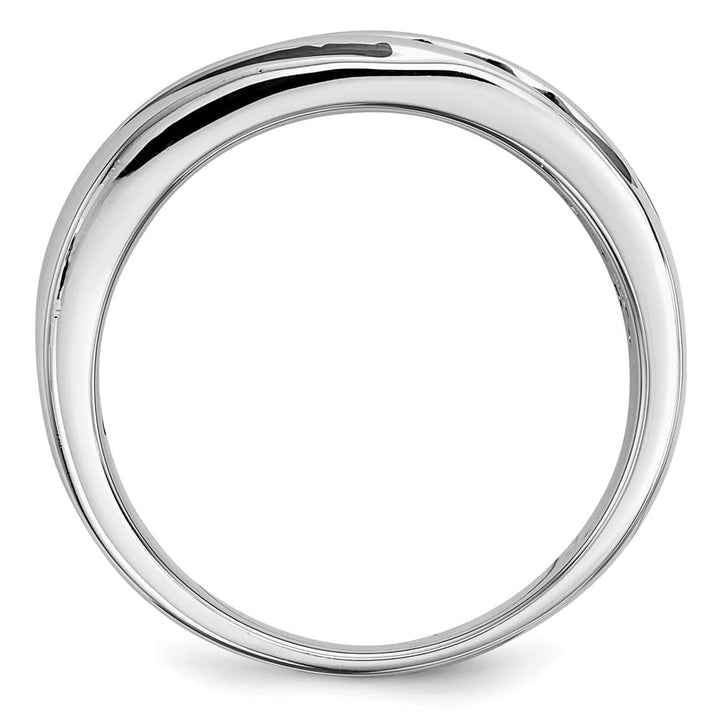 Sterling Silver White Night Black Diamond Band Men's Ring