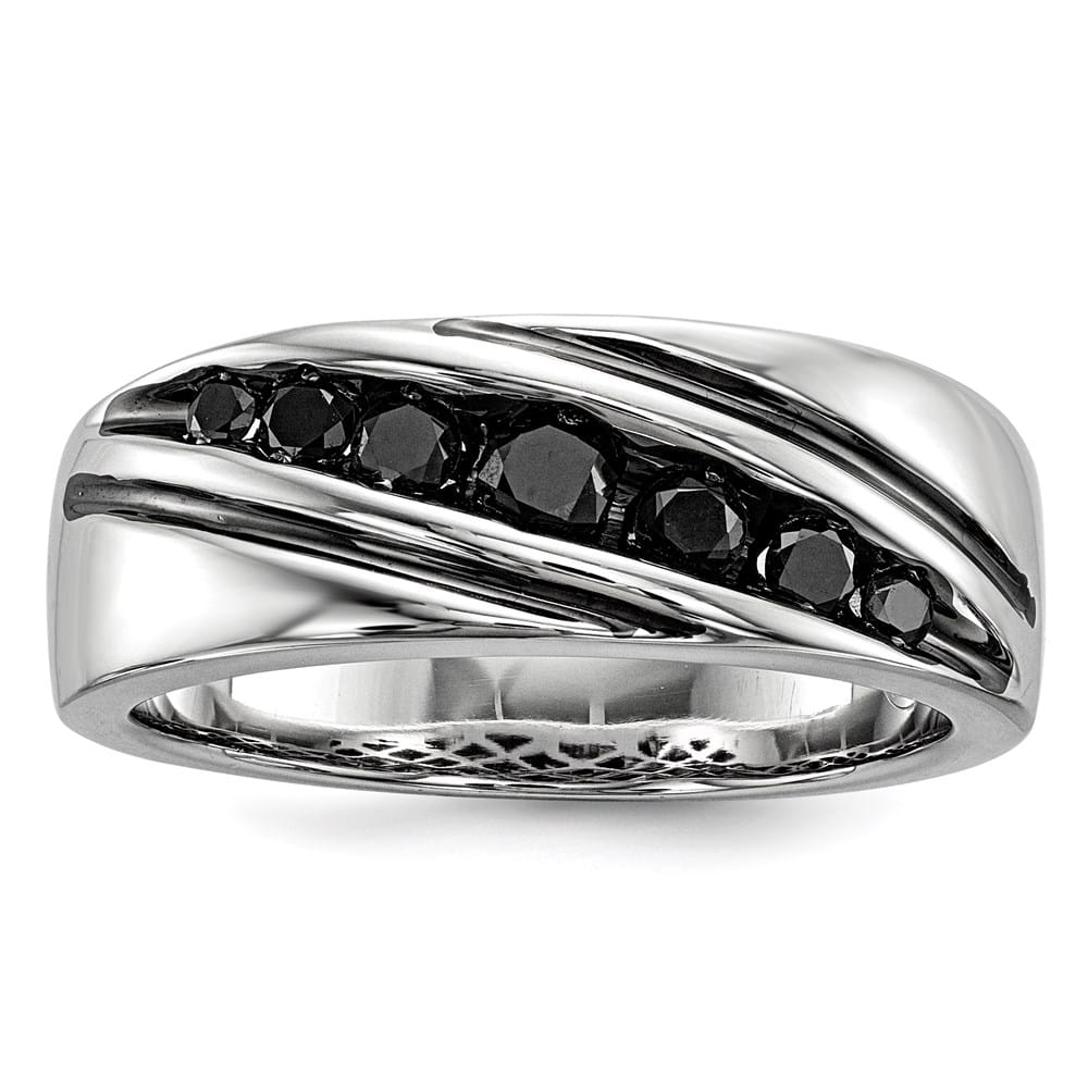 Sterling Silver White Night Black Diamond Band Men's Ring