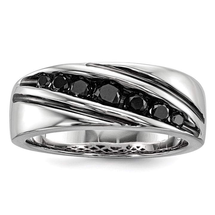 Sterling Silver White Night Black Diamond Band Men's Ring