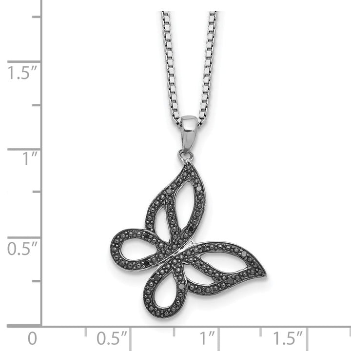 Sterling Silver White Night Black Diamond Butterfly 18 inch Necklace