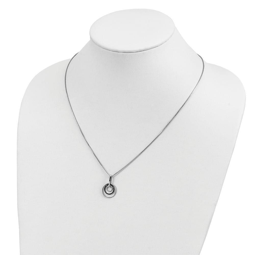 Sterling Silver White Night Black Diamond Circle 18 inch Necklace