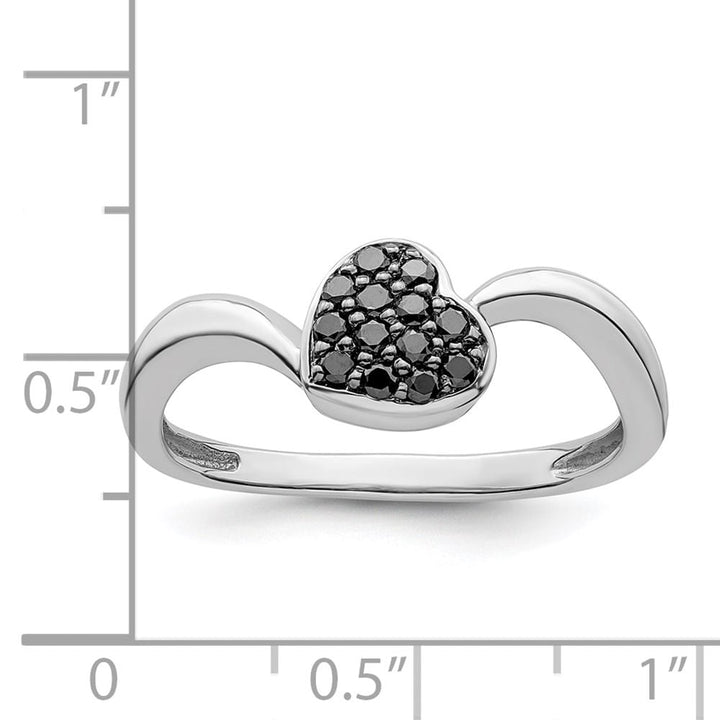 Sterling Silver White Night Black Diamond Heart Ring