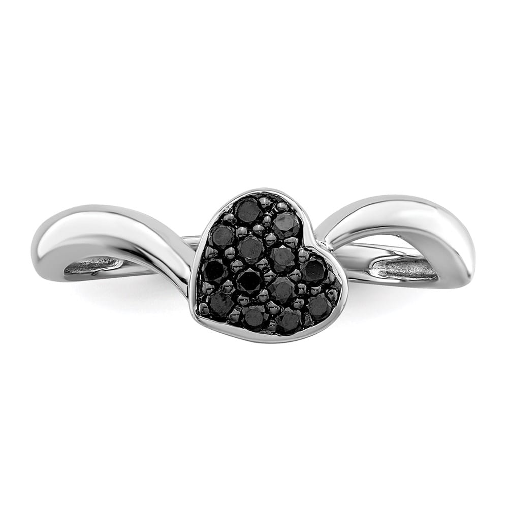 Sterling Silver White Night Black Diamond Heart Ring