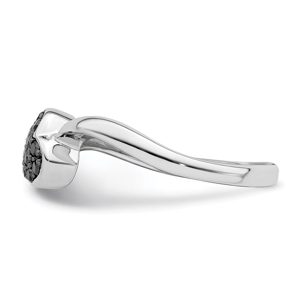 Sterling Silver White Night Black Diamond Heart Ring