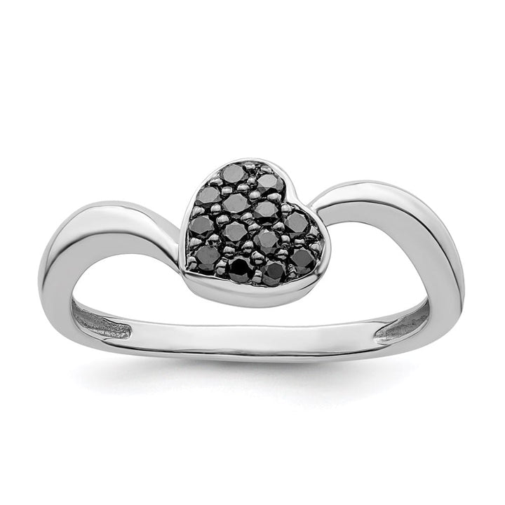 Sterling Silver White Night Black Diamond Heart Ring