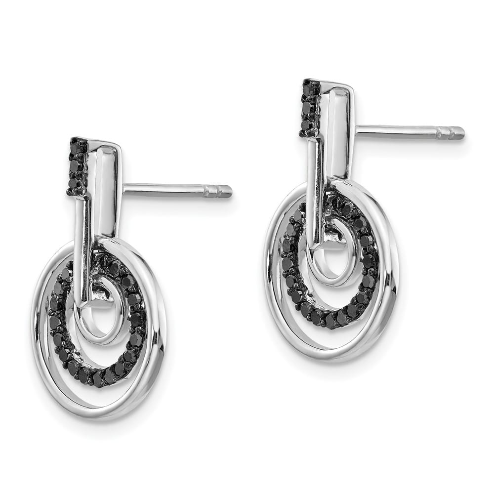 Sterling Silver White Night Black Diamond Post Earrings, view 2 of 5