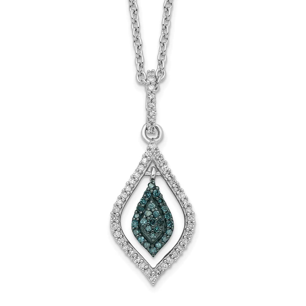Sterling Silver White Night Blue and White Diamond 18 inch Necklace