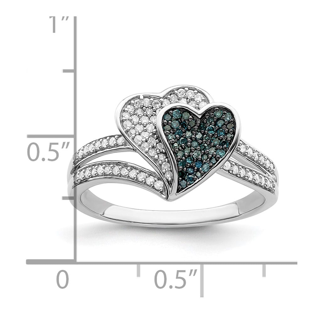 Sterling Silver White Night Blue and White Diamond Hearts Ring