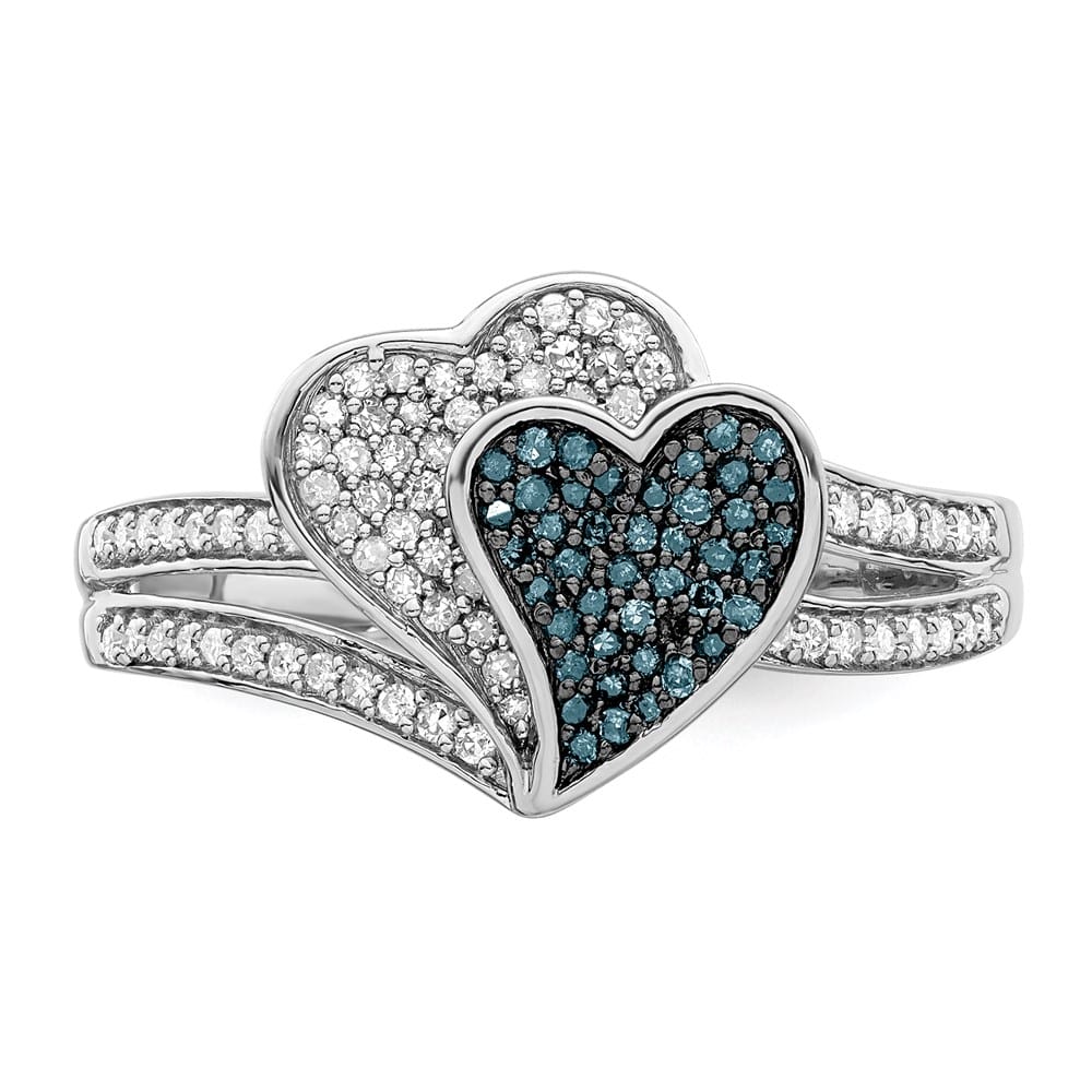 Sterling Silver White Night Blue and White Diamond Hearts Ring