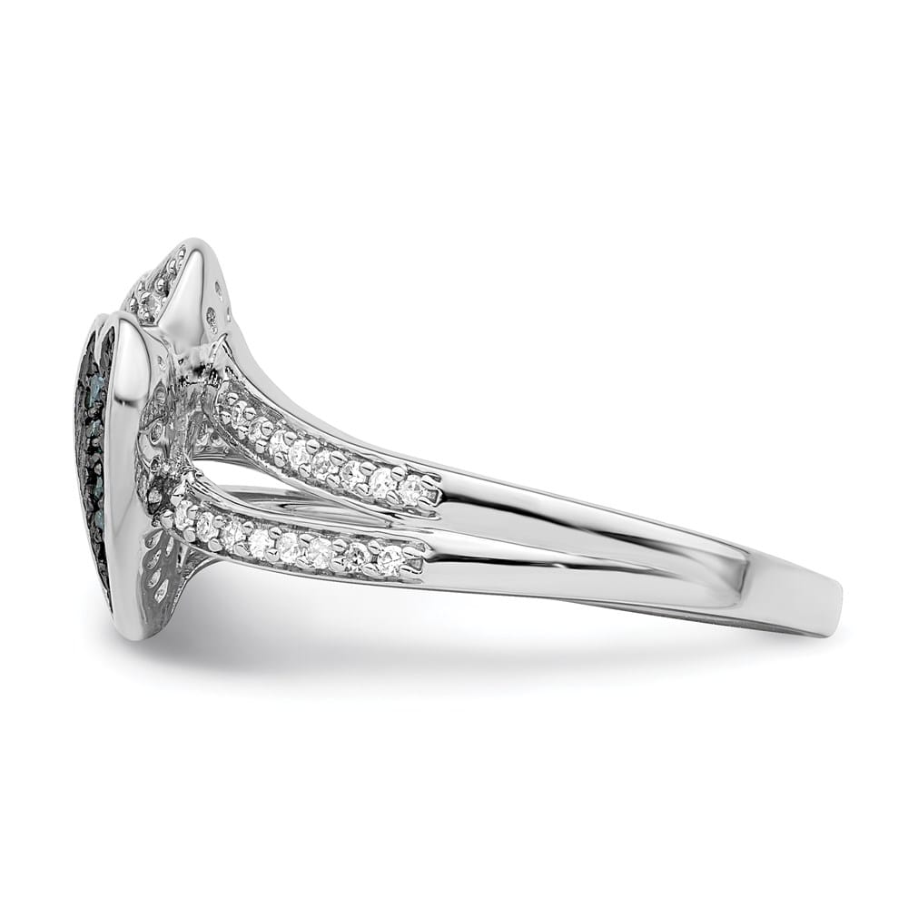 Sterling Silver White Night Blue and White Diamond Hearts Ring