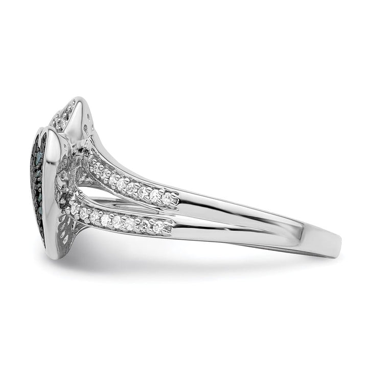 Sterling Silver White Night Blue and White Diamond Hearts Ring