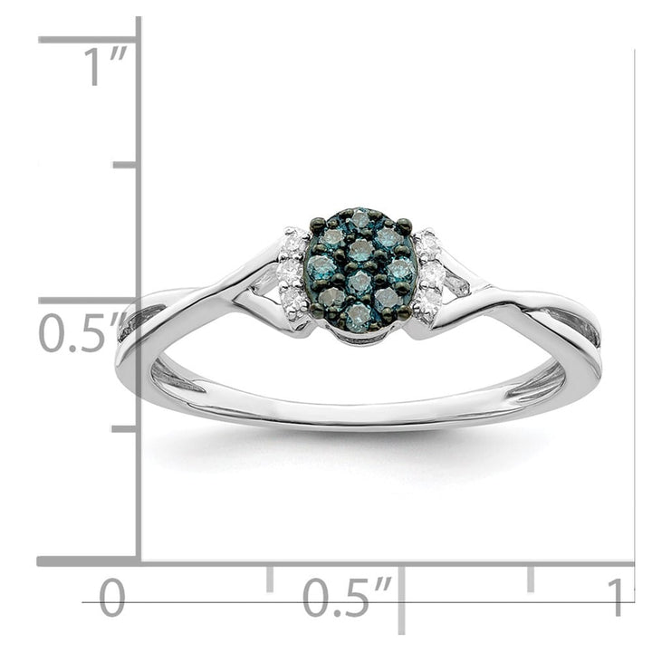 Sterling Silver White Night Blue and White Diamond Oval Ring