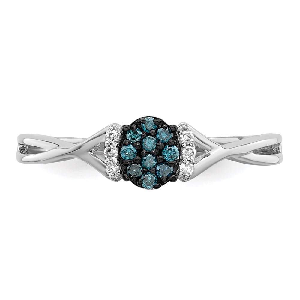 Sterling Silver White Night Blue and White Diamond Oval Ring