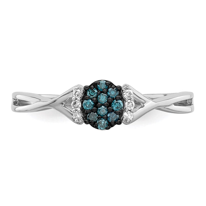 Sterling Silver White Night Blue and White Diamond Oval Ring
