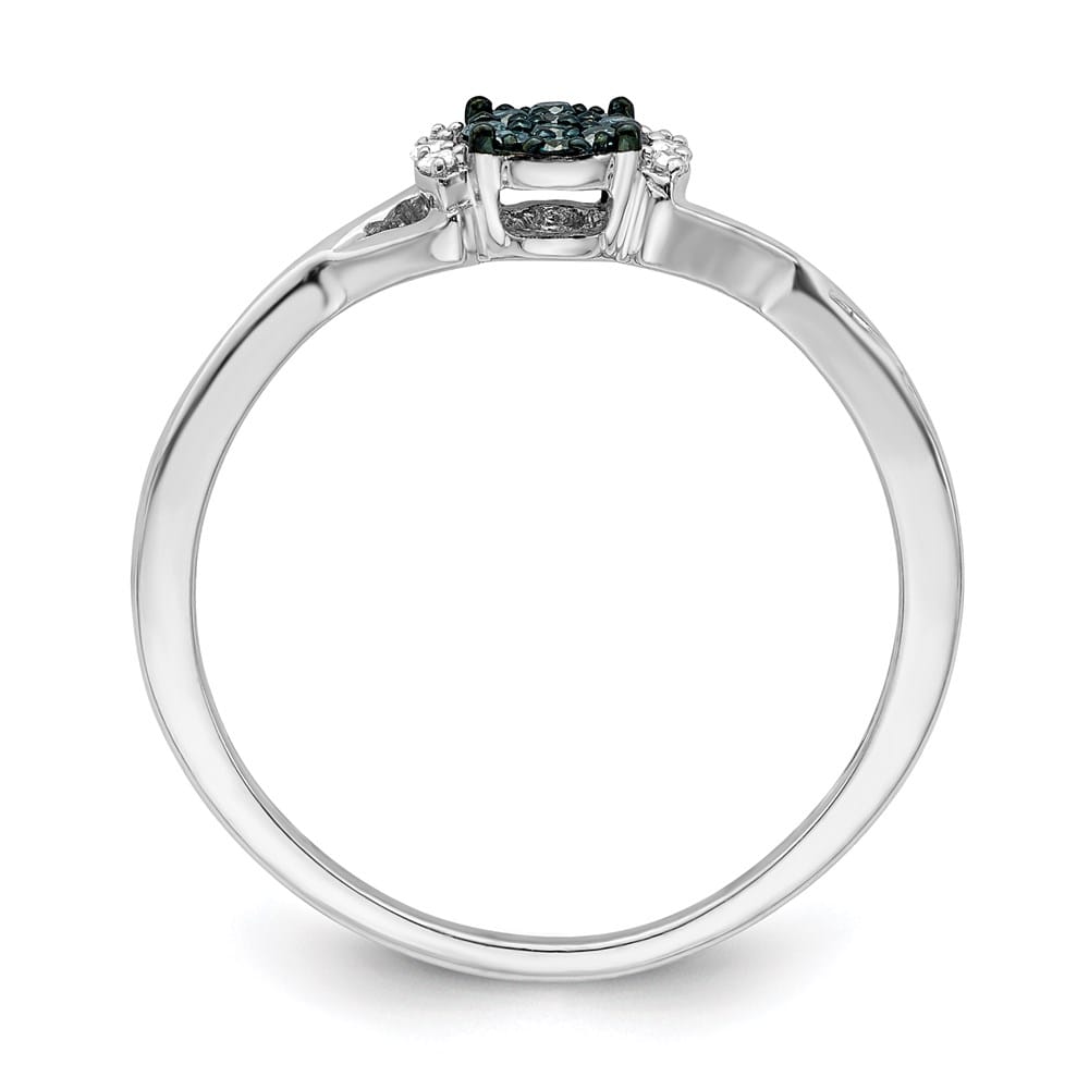 Sterling Silver White Night Blue and White Diamond Oval Ring