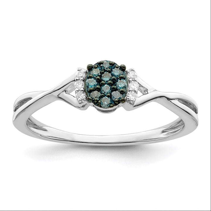 Sterling Silver White Night Blue and White Diamond Oval Ring