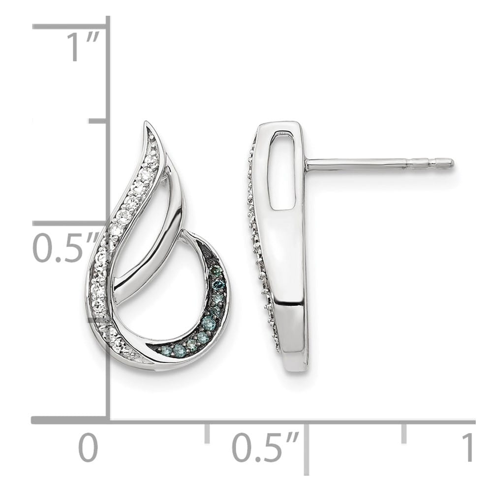 Sterling Silver White Night Blue and White Diamond Post Earrings, view 5 of 5