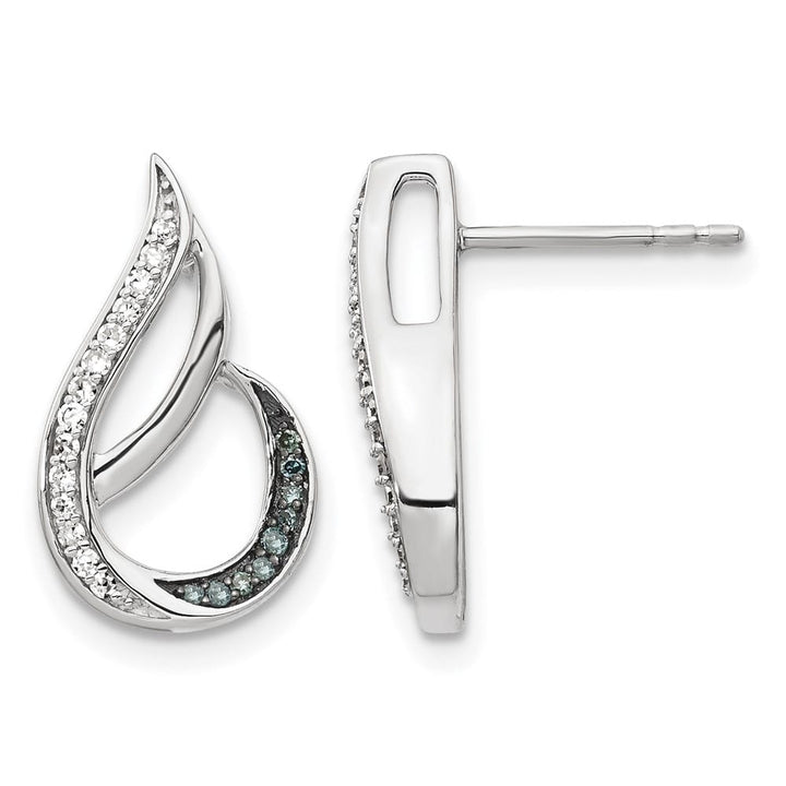 Sterling Silver White Night Blue and White Diamond Post Earrings, view 1 of 5