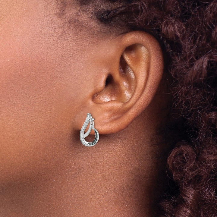 Sterling Silver White Night Blue and White Diamond Post Earrings, view 3 of 5