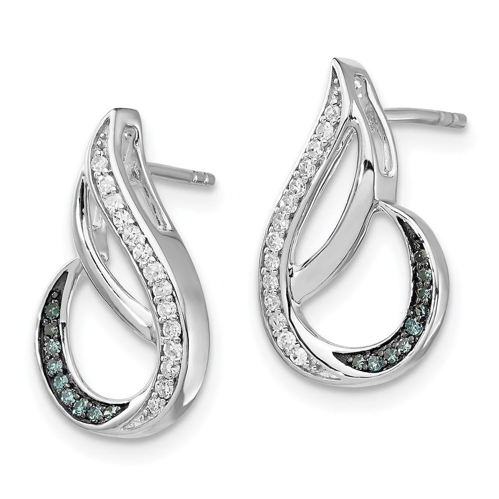 Sterling Silver White Night Blue and White Diamond Post Earrings, view 2 of 5