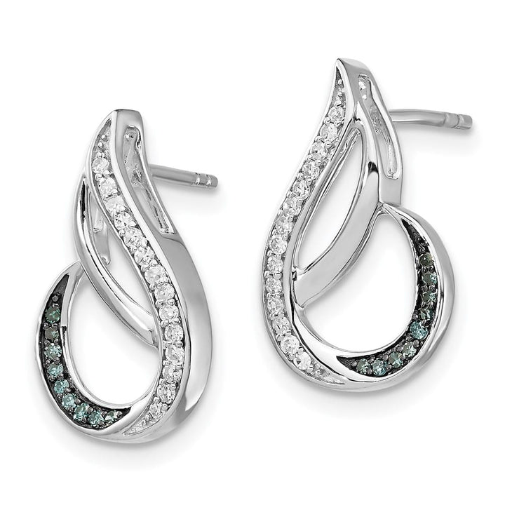 Sterling Silver White Night Blue and White Diamond Post Earrings, view 2 of 5