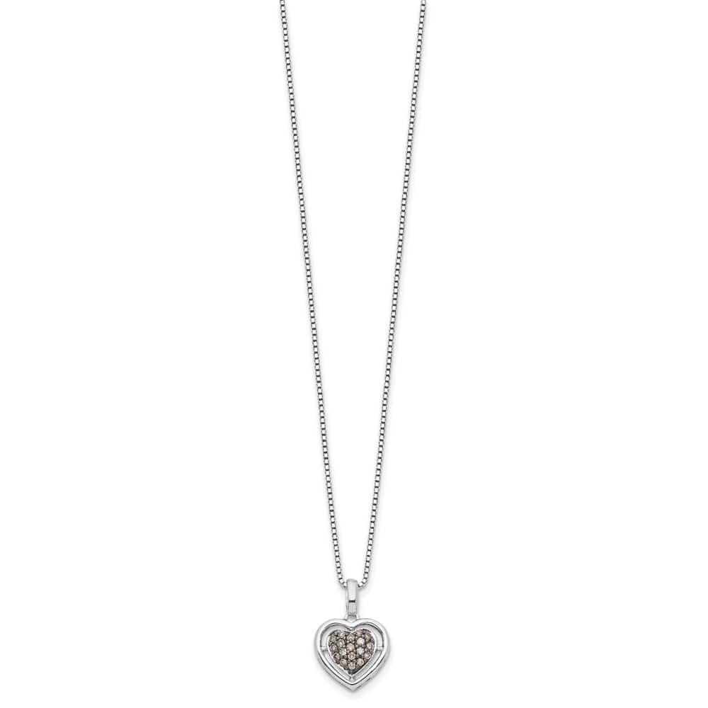 Sterling Silver White Night Champagne Diamond Heart 18 inch Necklace