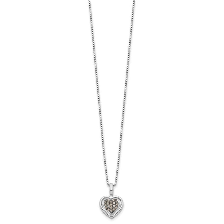 Sterling Silver White Night Champagne Diamond Heart 18 inch Necklace