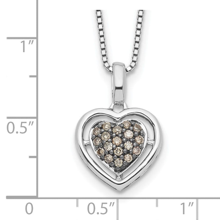 Sterling Silver White Night Champagne Diamond Heart 18 inch Necklace