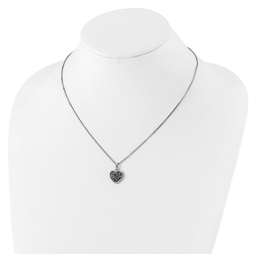 Sterling Silver White Night Champagne Diamond Heart 18 inch Necklace