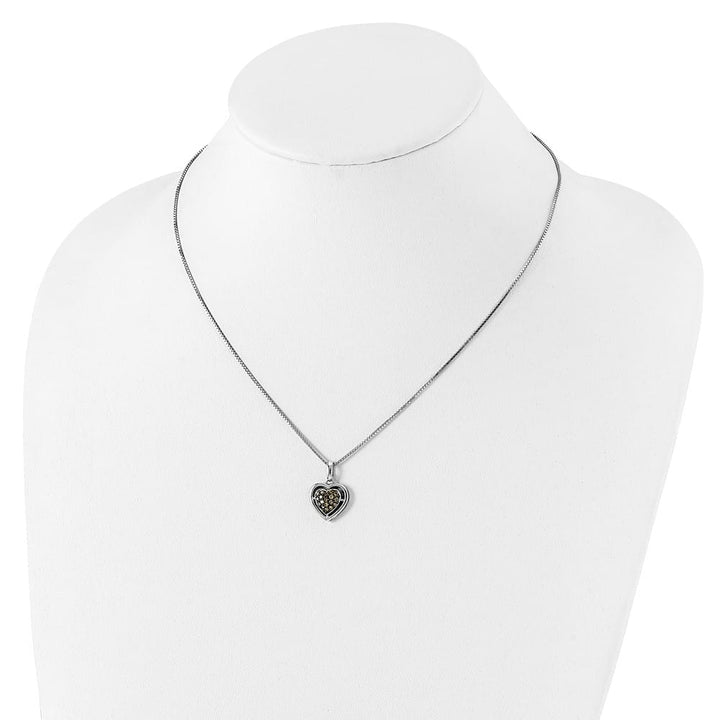 Sterling Silver White Night Champagne Diamond Heart 18 inch Necklace