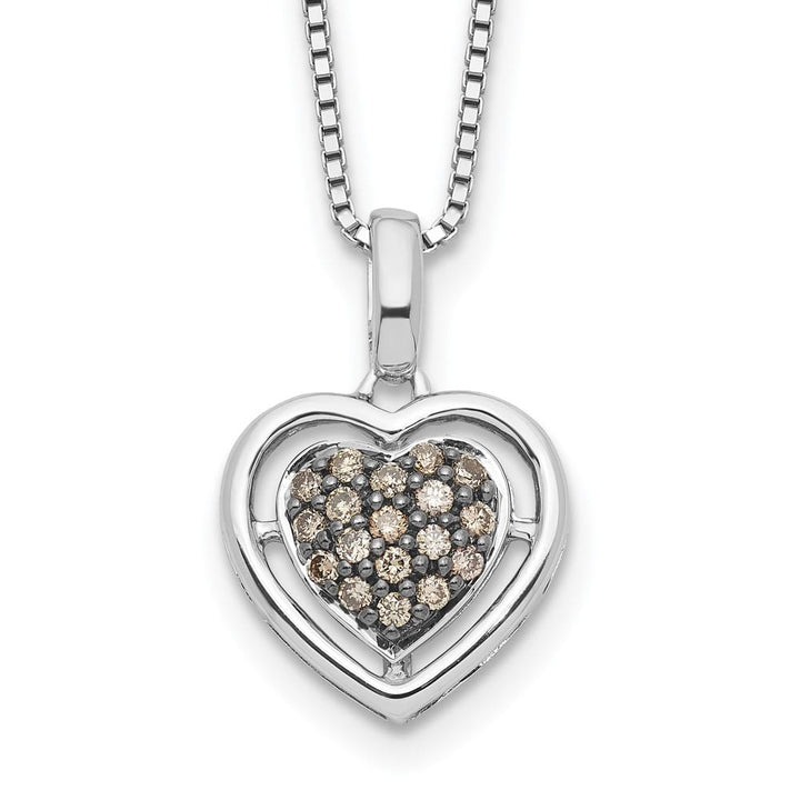 Sterling Silver White Night Champagne Diamond Heart 18 inch Necklace