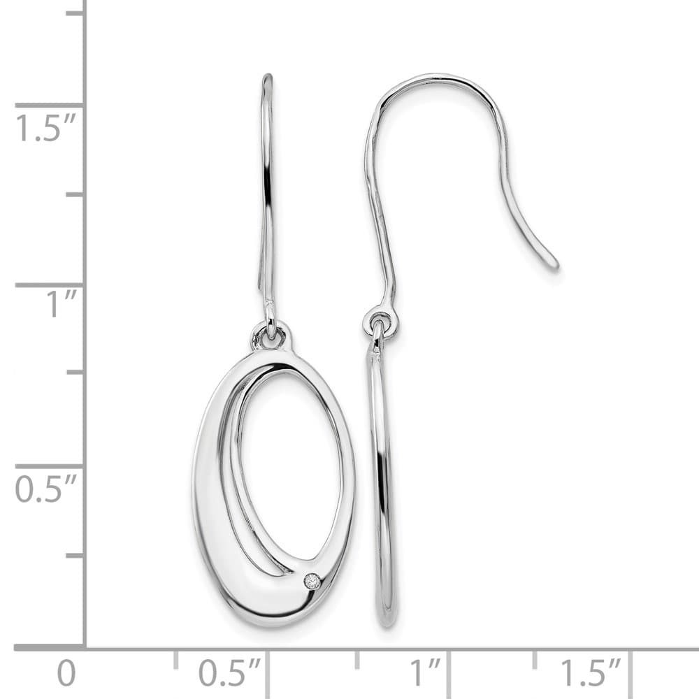Sterling Silver White Open Oval Diamond Shepherd Hook Dangle Earrings, view 4 of 7
