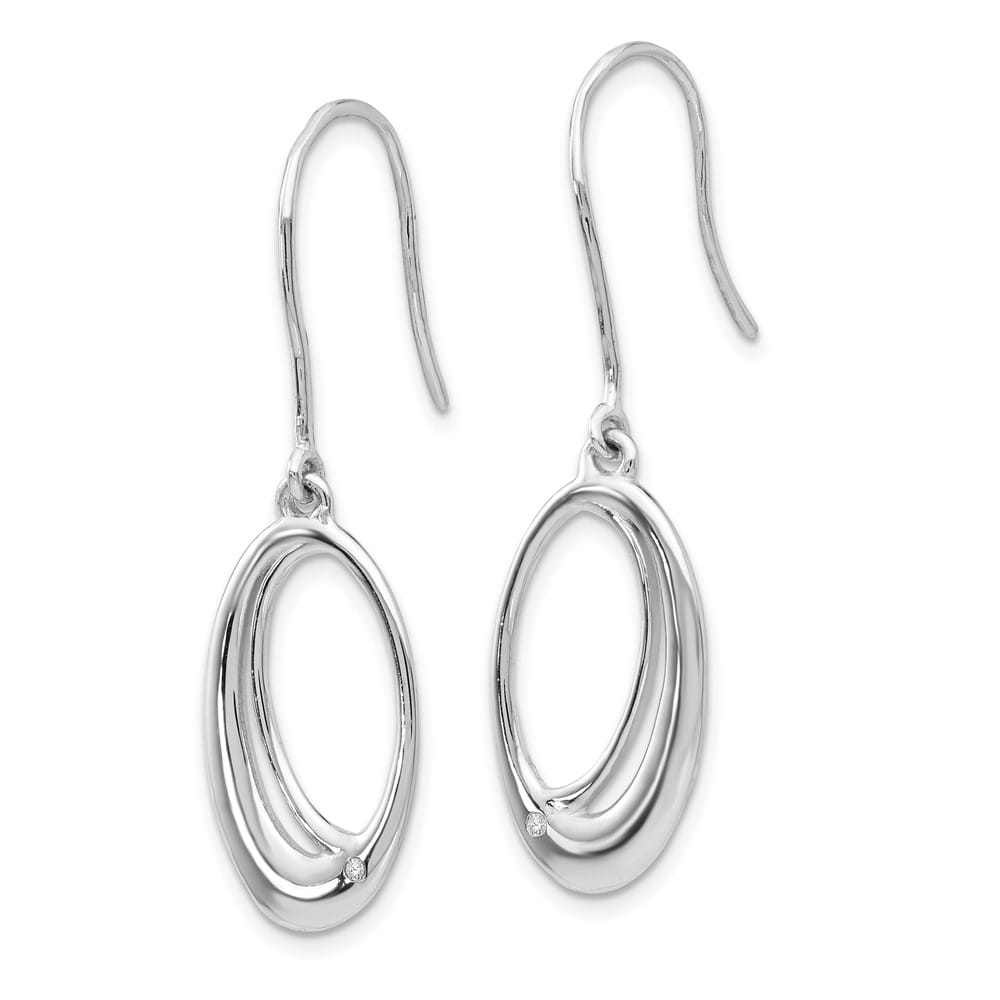 Sterling Silver White Open Oval Diamond Shepherd Hook Dangle Earrings, view 2 of 7