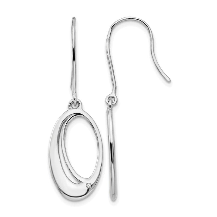 Sterling Silver White Open Oval Diamond Shepherd Hook Dangle Earrings, view 1 of 7
