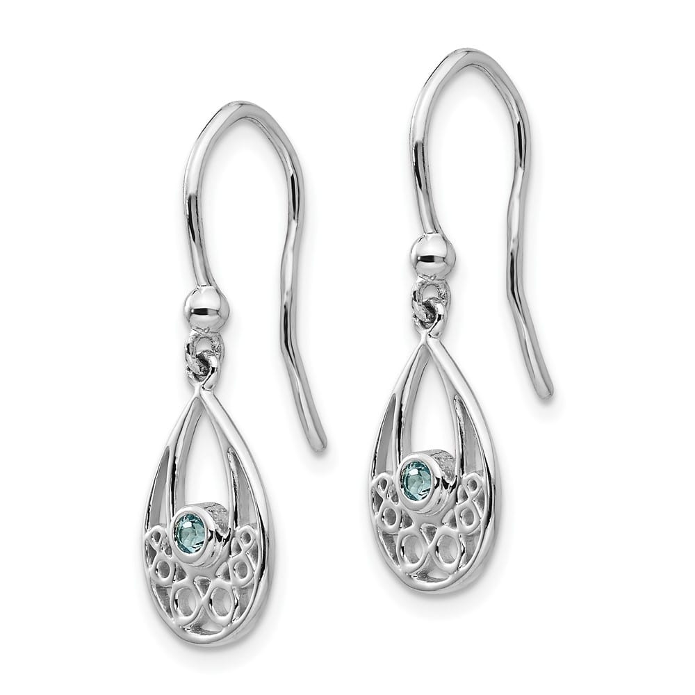 Sterling Silver White with Blue Topaz Shepherd Hook Dangle Earrings, view 2 of 7