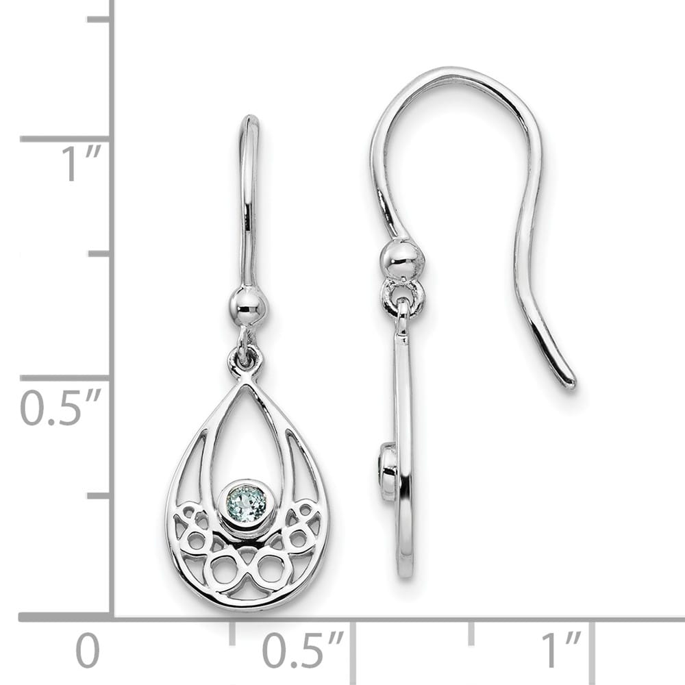 Sterling Silver White with Blue Topaz Shepherd Hook Dangle Earrings, view 4 of 7
