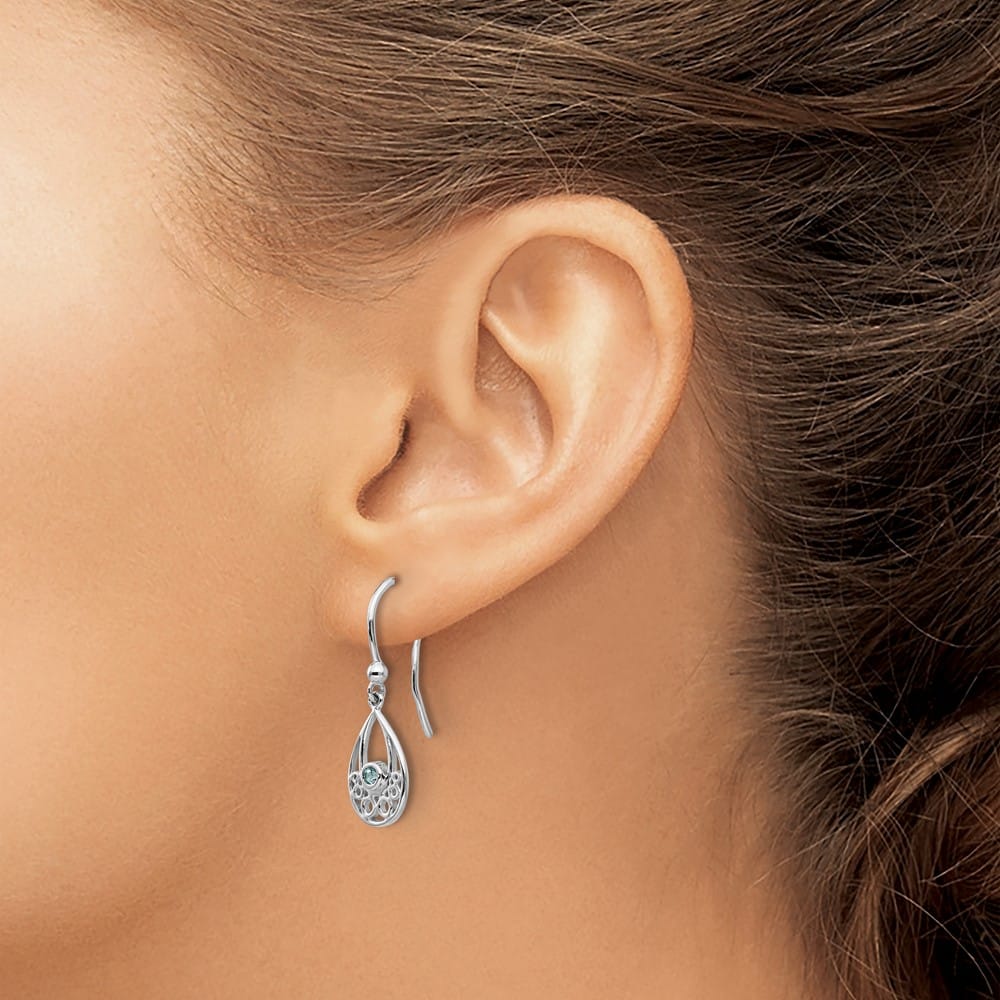 Sterling Silver White with Blue Topaz Shepherd Hook Dangle Earrings, view 3 of 7