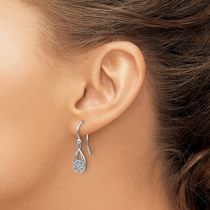 Sterling Silver White with Blue Topaz Shepherd Hook Dangle Earrings, view 3 of 7