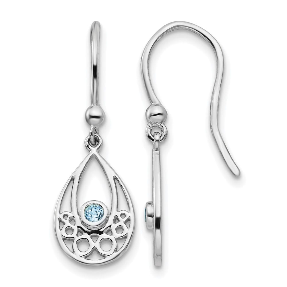 Sterling Silver White with Blue Topaz Shepherd Hook Dangle Earrings, view 1 of 7