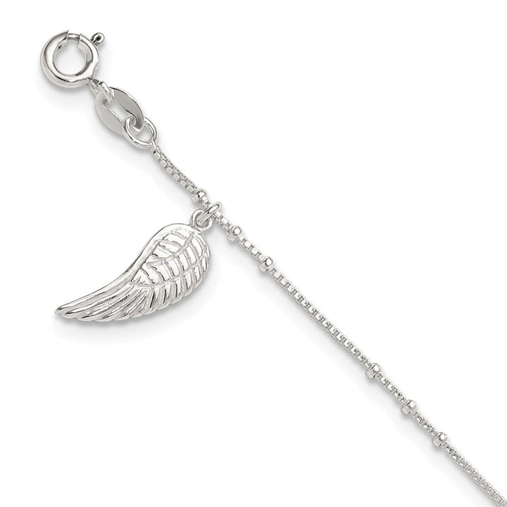 Sterling Silver Wing Charm Anklet — .925 sterling silver, 10 inches long, 1 inch extension, 1 mm wide, spring ring clasp, 2.37 g