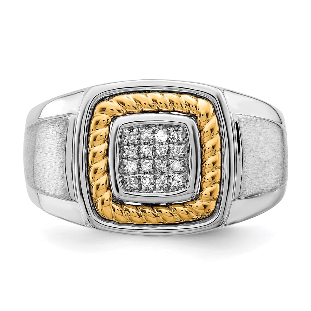 Sterling Silver with 10K Gold Accents Diamond Men's Ring