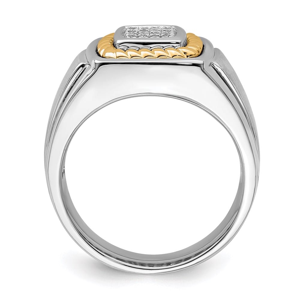 Sterling Silver with 10K Gold Accents Diamond Men's Ring