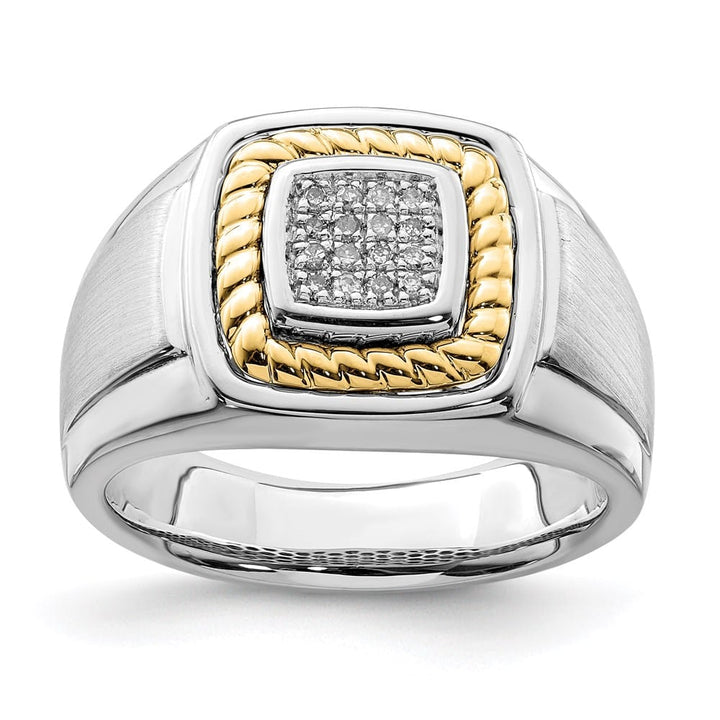 Sterling Silver with 10K Gold Accents Diamond Men's Ring