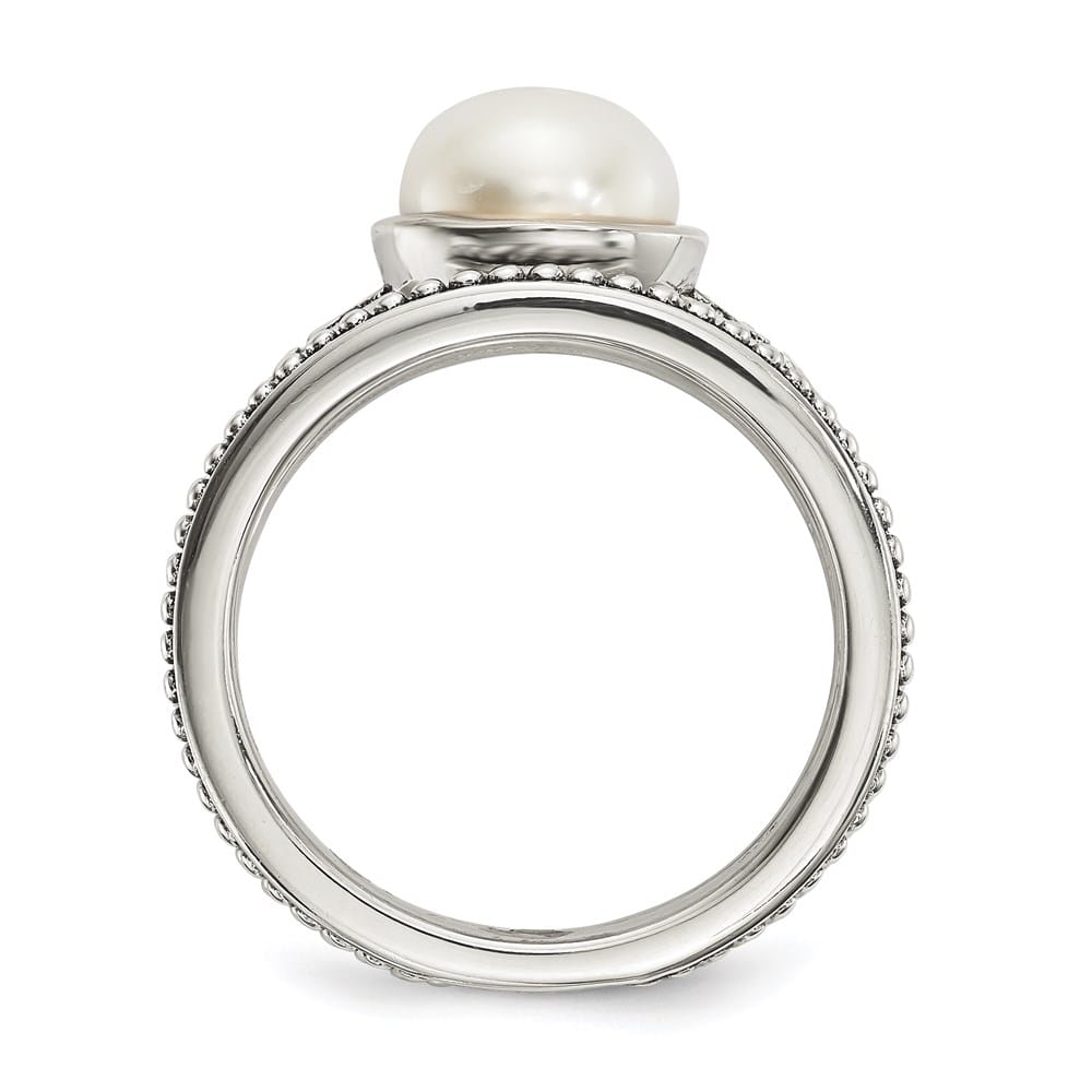 Sterling Silver with 14K Gold Accents Button Freshwater Pearl Rings