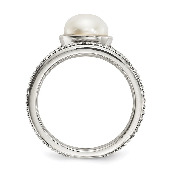 Sterling Silver with 14K Gold Accents Button Freshwater Pearl Rings