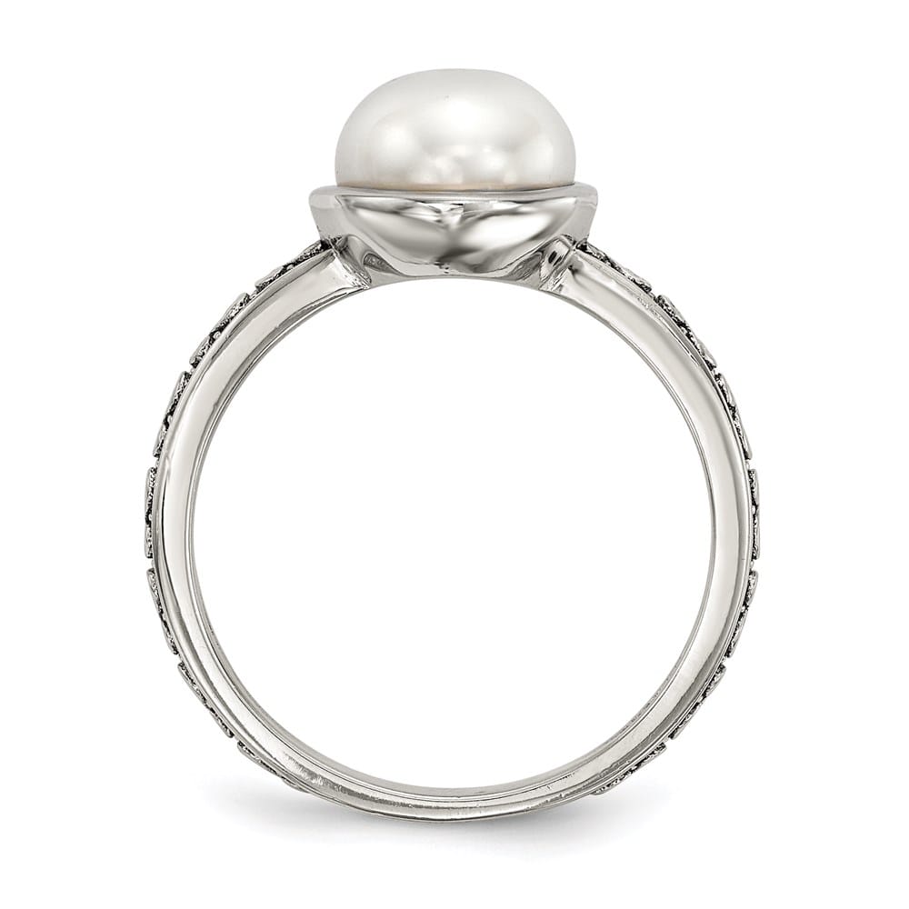 Sterling Silver with 14K Gold Accents Button Freshwater Pearl Rings