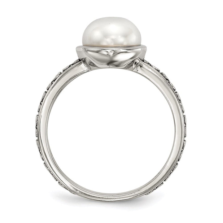 Sterling Silver with 14K Gold Accents Button Freshwater Pearl Rings