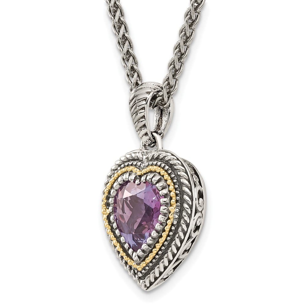Sterling Silver with Accent Antiqued Amethyst Heart 18 inch Necklace