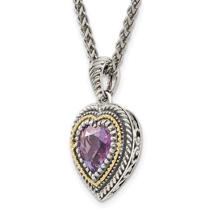 Sterling Silver with Accent Antiqued Amethyst Heart 18 inch Necklace