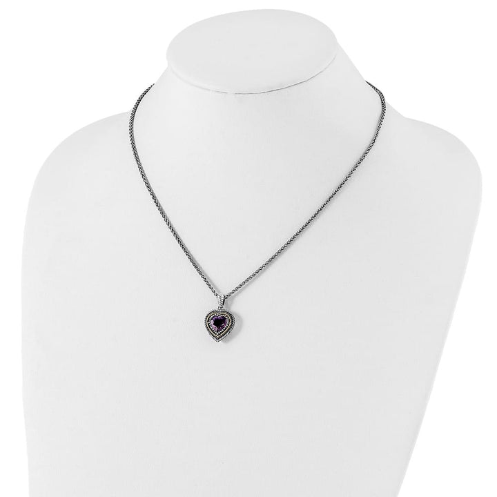 Sterling Silver with Accent Antiqued Amethyst Heart 18 inch Necklace